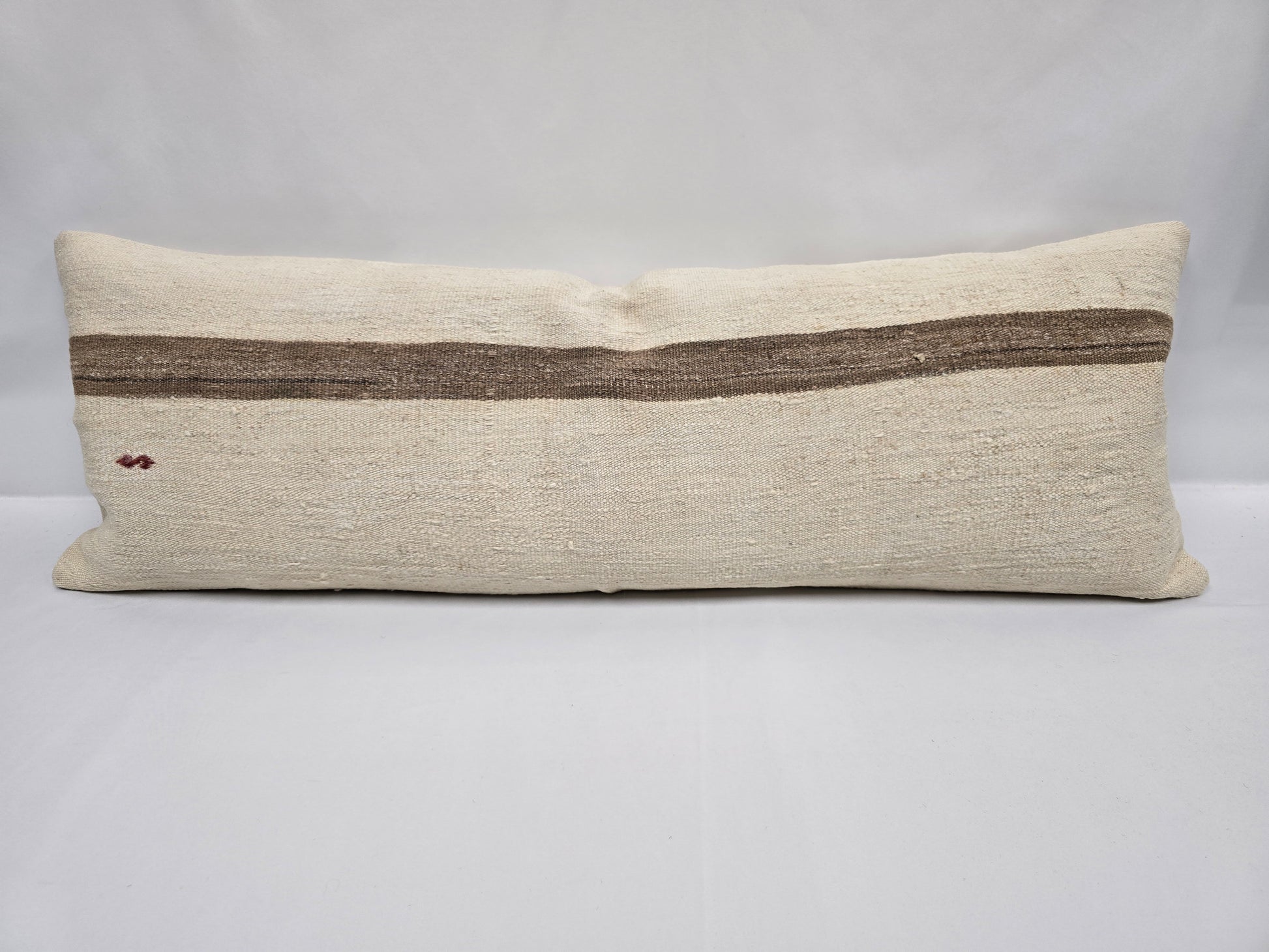 Turkish Lumbar Rug Pillow Cream Red Brown Cushion Cover Hemp Pillow 14" x 40" #9369