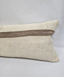 Turkish Lumbar Rug Pillow Cream Red Brown Cushion Cover Hemp Pillow 14" x 40" #9369
