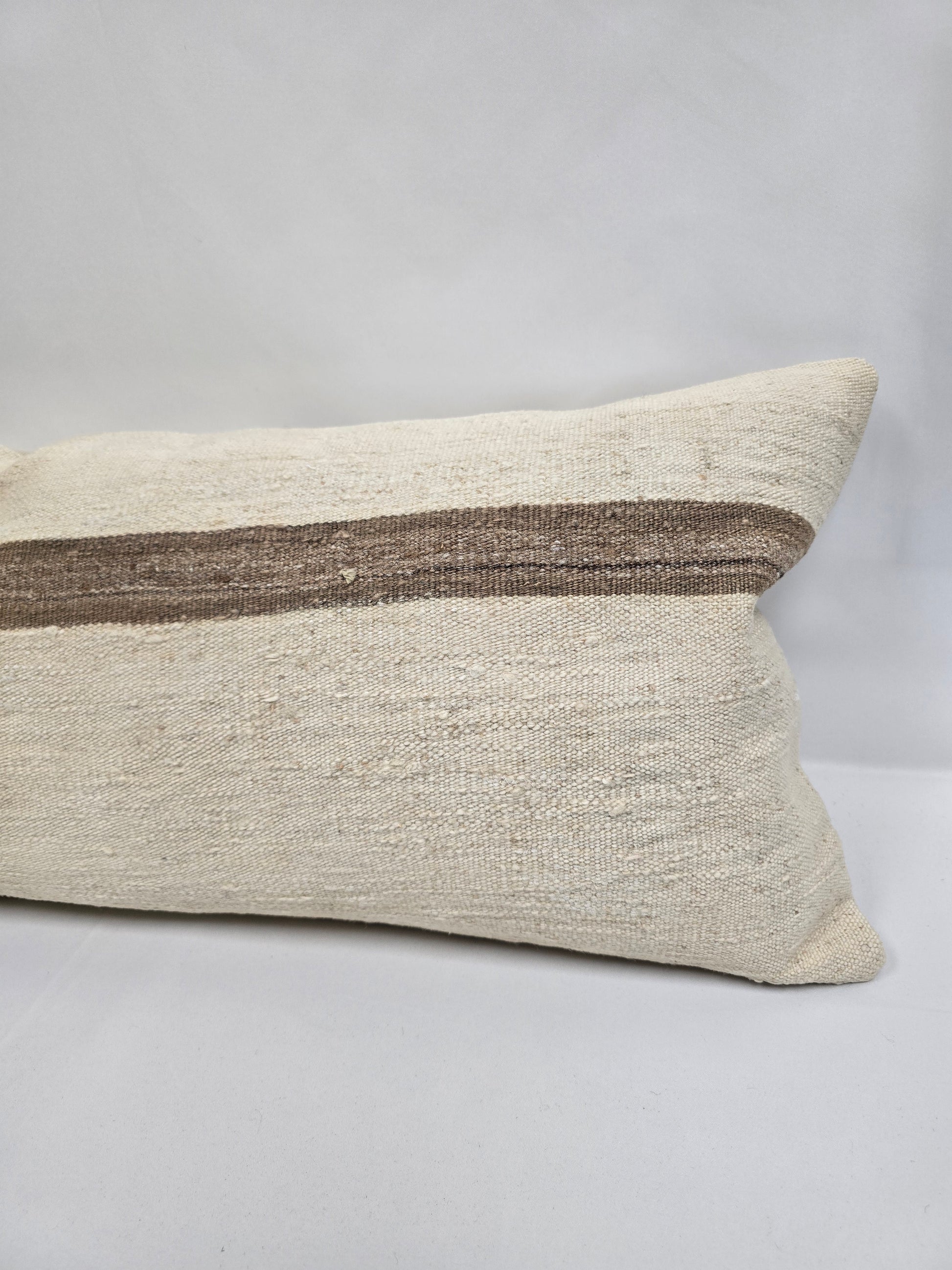 Turkish Lumbar Rug Pillow Cream Red Brown Cushion Cover Hemp Pillow 14" x 40" #9369