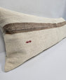 Turkish Lumbar Rug Pillow Cream Red Brown Cushion Cover Hemp Pillow 14" x 40" #9369