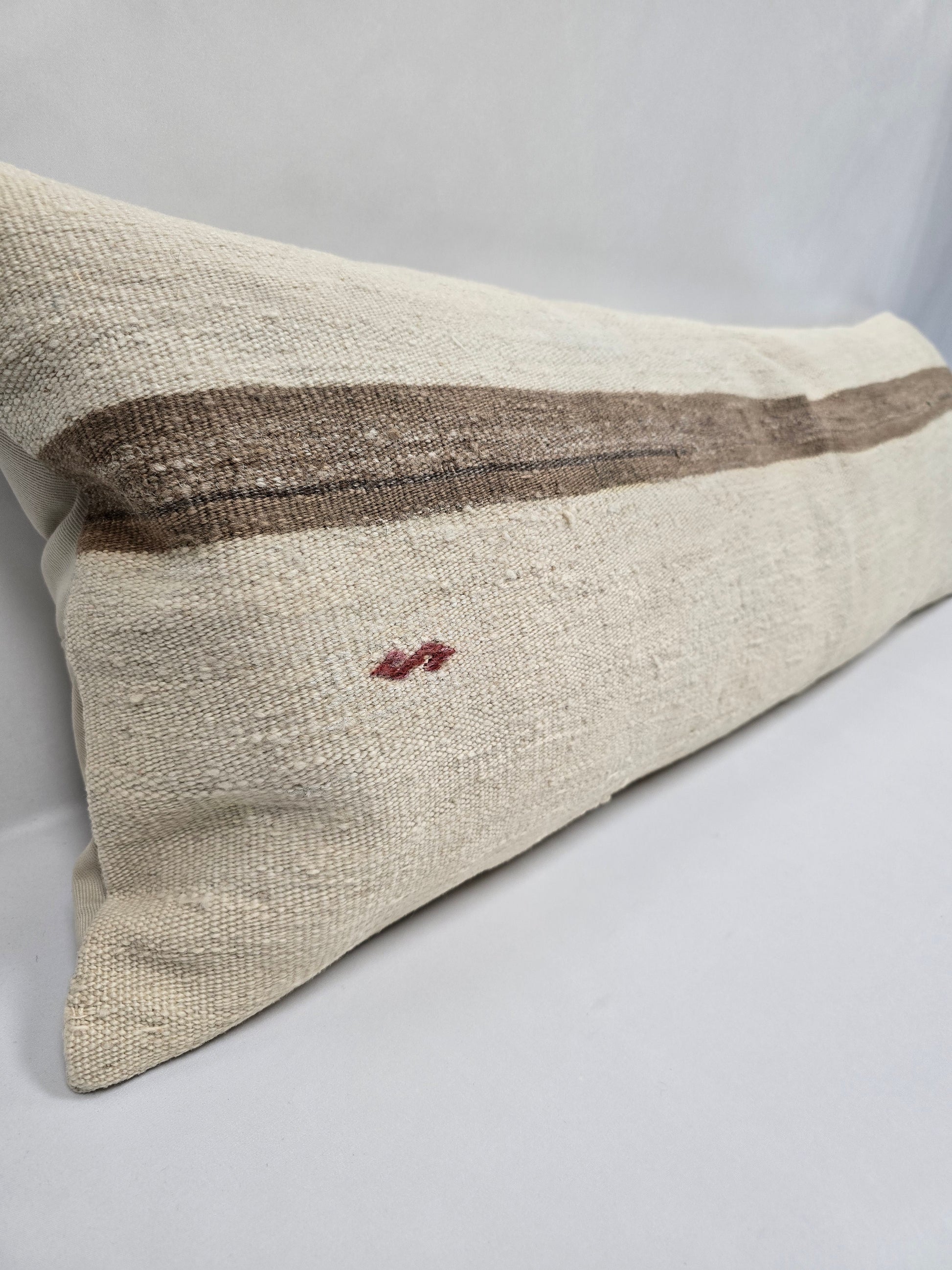 Turkish Lumbar Rug Pillow Cream Red Brown Cushion Cover Hemp Pillow 14" x 40" #9369