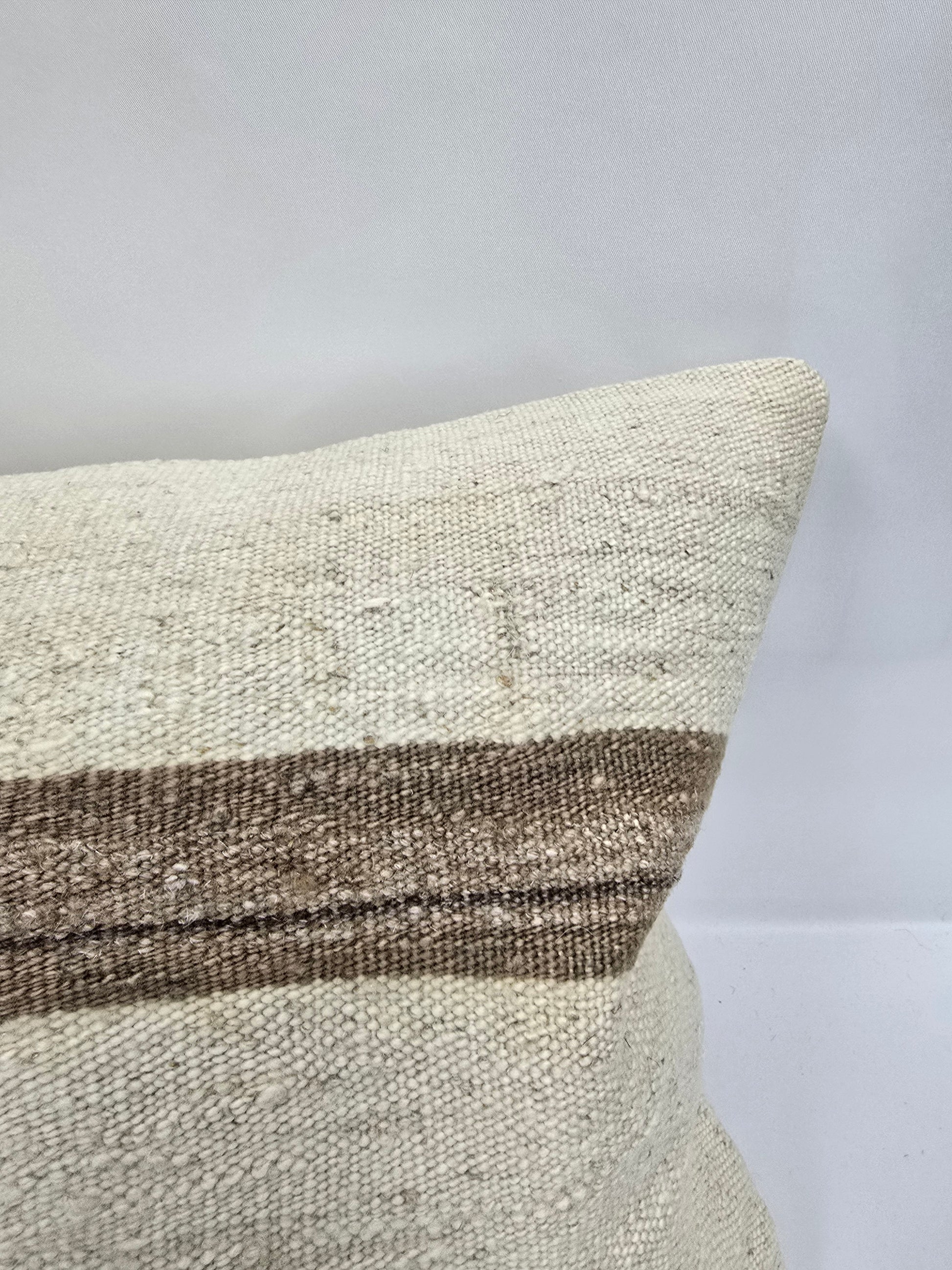 Turkish Lumbar Rug Pillow Cream Red Brown Cushion Cover Hemp Pillow 14" x 40" #9369