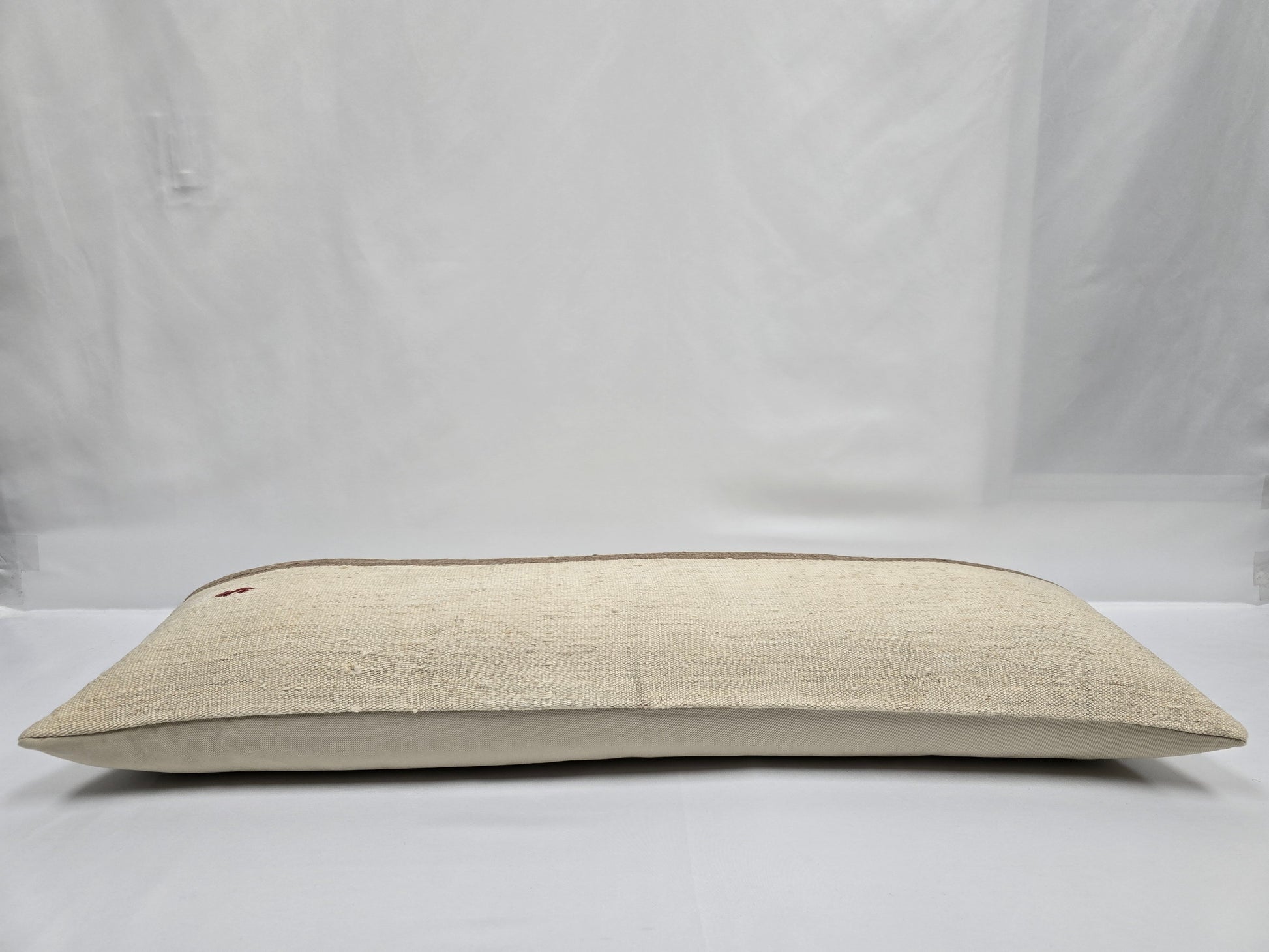 Turkish Lumbar Rug Pillow Cream Red Brown Cushion Cover Hemp Pillow 14" x 40" #9369