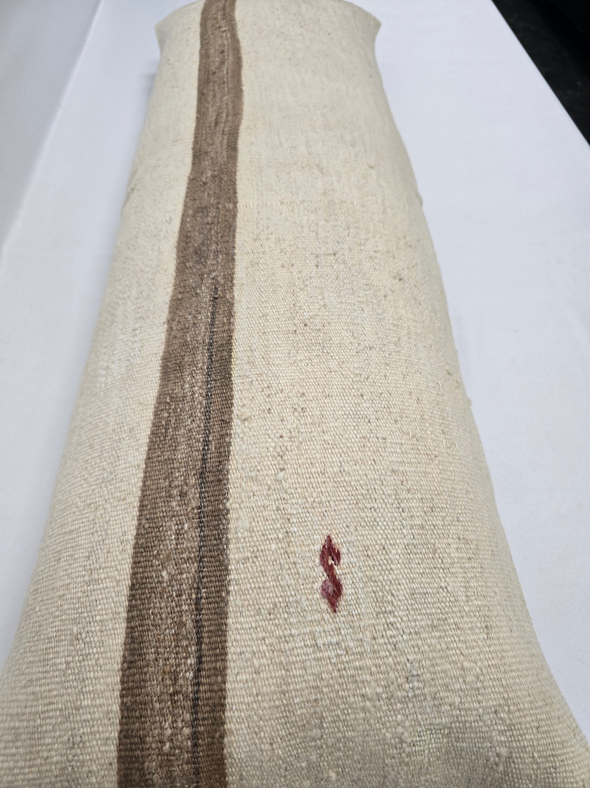 Turkish Lumbar Rug Pillow Cream Red Brown Cushion Cover Hemp Pillow 14" x 40" #9369
