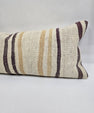 Turkish Lumbar Rug Pillow Cream Purple Brown Cushion Cover Hemp Pillow 14" x 40" #9368
