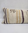 Turkish Lumbar Rug Pillow Cream Purple Brown Cushion Cover Hemp Pillow 14" x 40" #9368