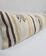 Turkish Lumbar Rug Pillow Cream Purple Brown Cushion Cover Hemp Pillow 14" x 40" #9368
