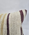 Turkish Lumbar Rug Pillow Cream Purple Brown Cushion Cover Hemp Pillow 14" x 40" #9368