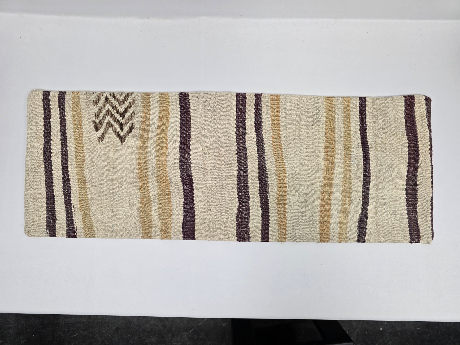 Turkish Lumbar Rug Pillow Cream Purple Brown Cushion Cover Hemp Pillow 14" x 40" #9368