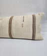 Turkish Lumbar Rug Pillow Cream Brown Cushion Cover Hemp Pillow 14" x 40" #9365