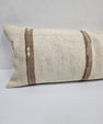 Turkish Lumbar Rug Pillow Cream Brown Cushion Cover Hemp Pillow 14" x 40" #9365
