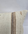 Turkish Lumbar Rug Pillow Cream Brown Cushion Cover Hemp Pillow 14" x 40" #9365
