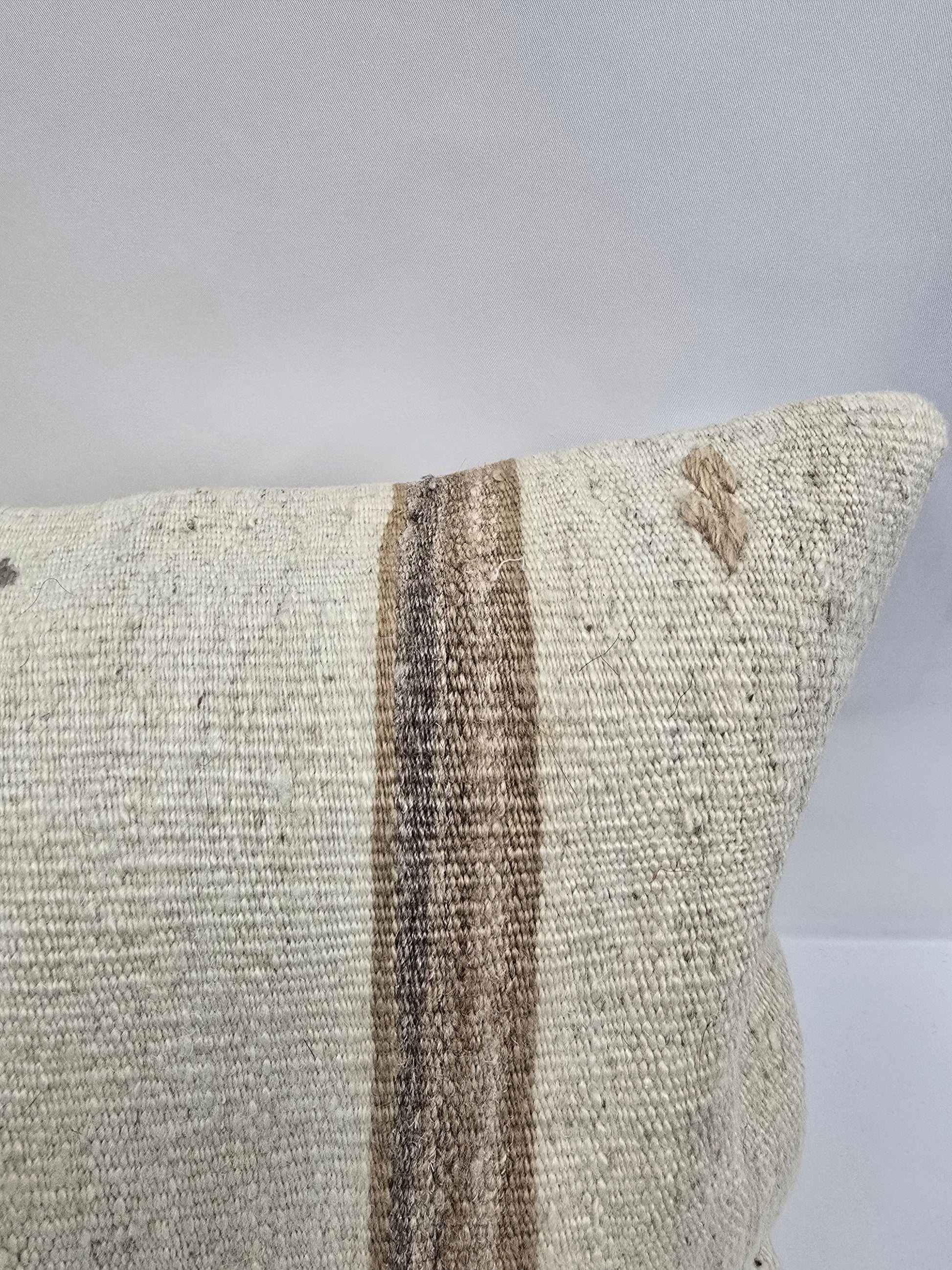 Turkish Lumbar Rug Pillow Cream Brown Cushion Cover Hemp Pillow 14" x 40" #9365