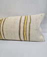 Turkish Lumbar Rug Pillow Cream Brown Yellow Cushion Cover Hemp Pillow 14" x 40" #9356