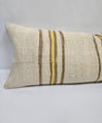 Turkish Lumbar Rug Pillow Cream Brown Yellow Cushion Cover Hemp Pillow 14" x 40" #9356