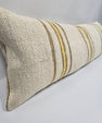 Turkish Lumbar Rug Pillow Cream Brown Yellow Cushion Cover Hemp Pillow 14" x 40" #9356