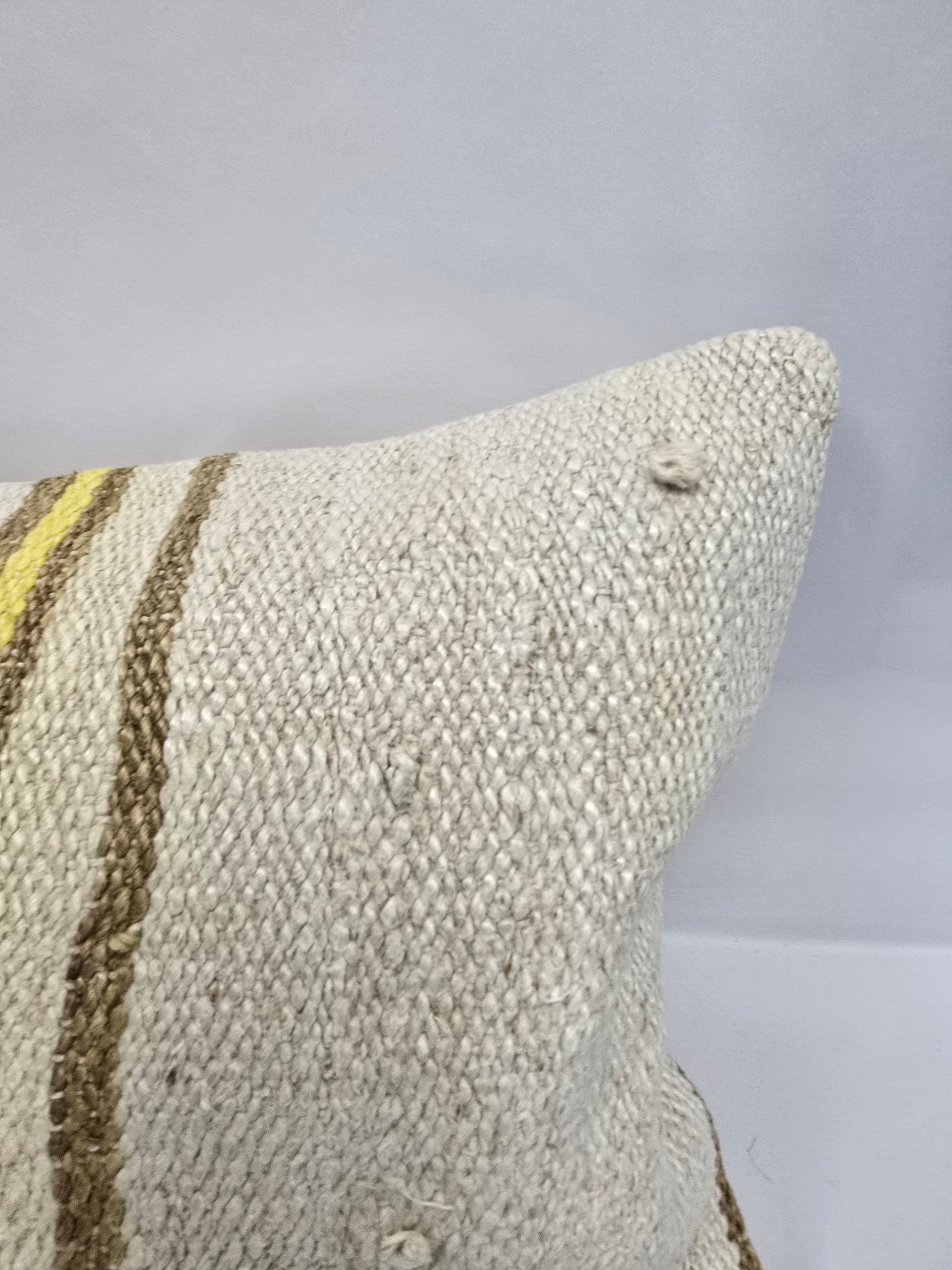 Turkish Lumbar Rug Pillow Cream Brown Yellow Cushion Cover Hemp Pillow 14" x 40" #9356