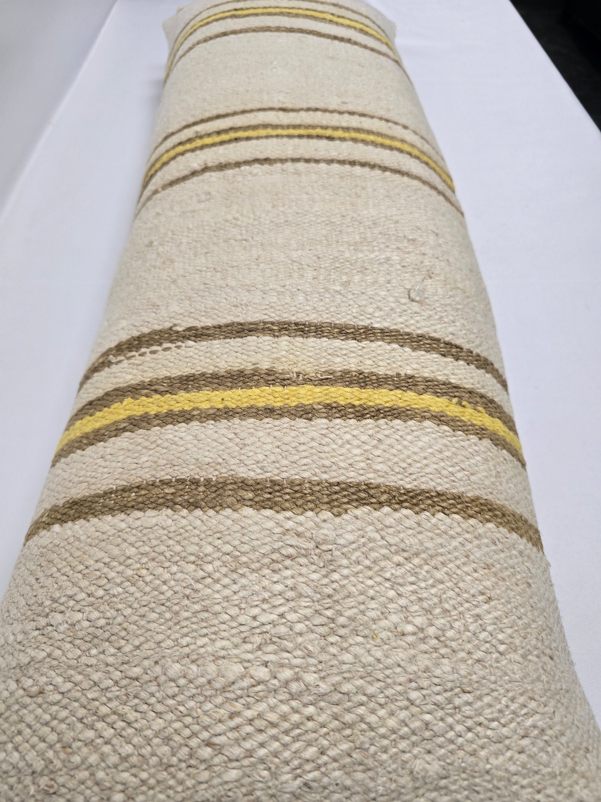 Turkish Lumbar Rug Pillow Cream Brown Yellow Cushion Cover Hemp Pillow 14" x 40" #9356