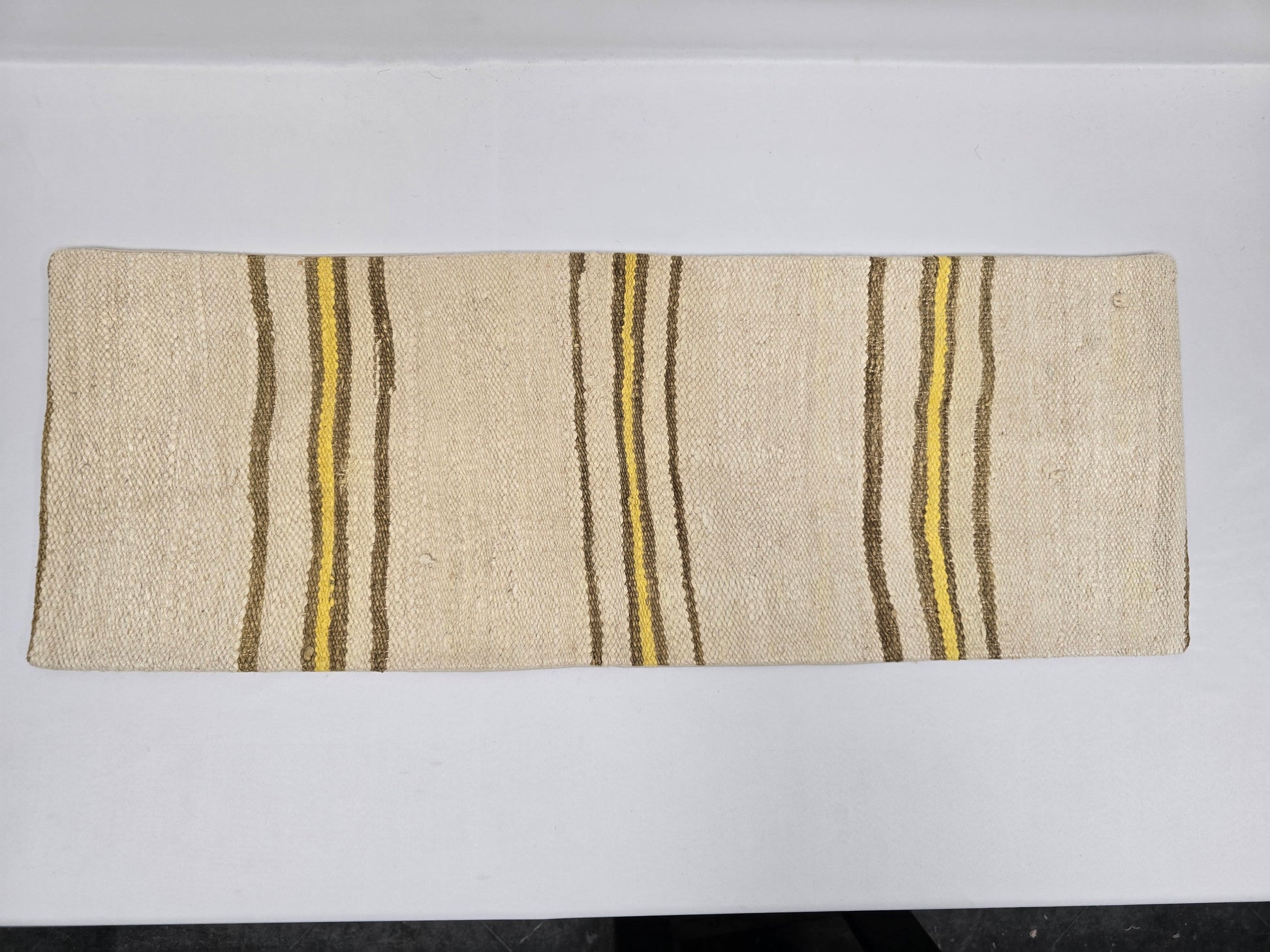 Turkish Lumbar Rug Pillow Cream Brown Yellow Cushion Cover Hemp Pillow 14" x 40" #9356