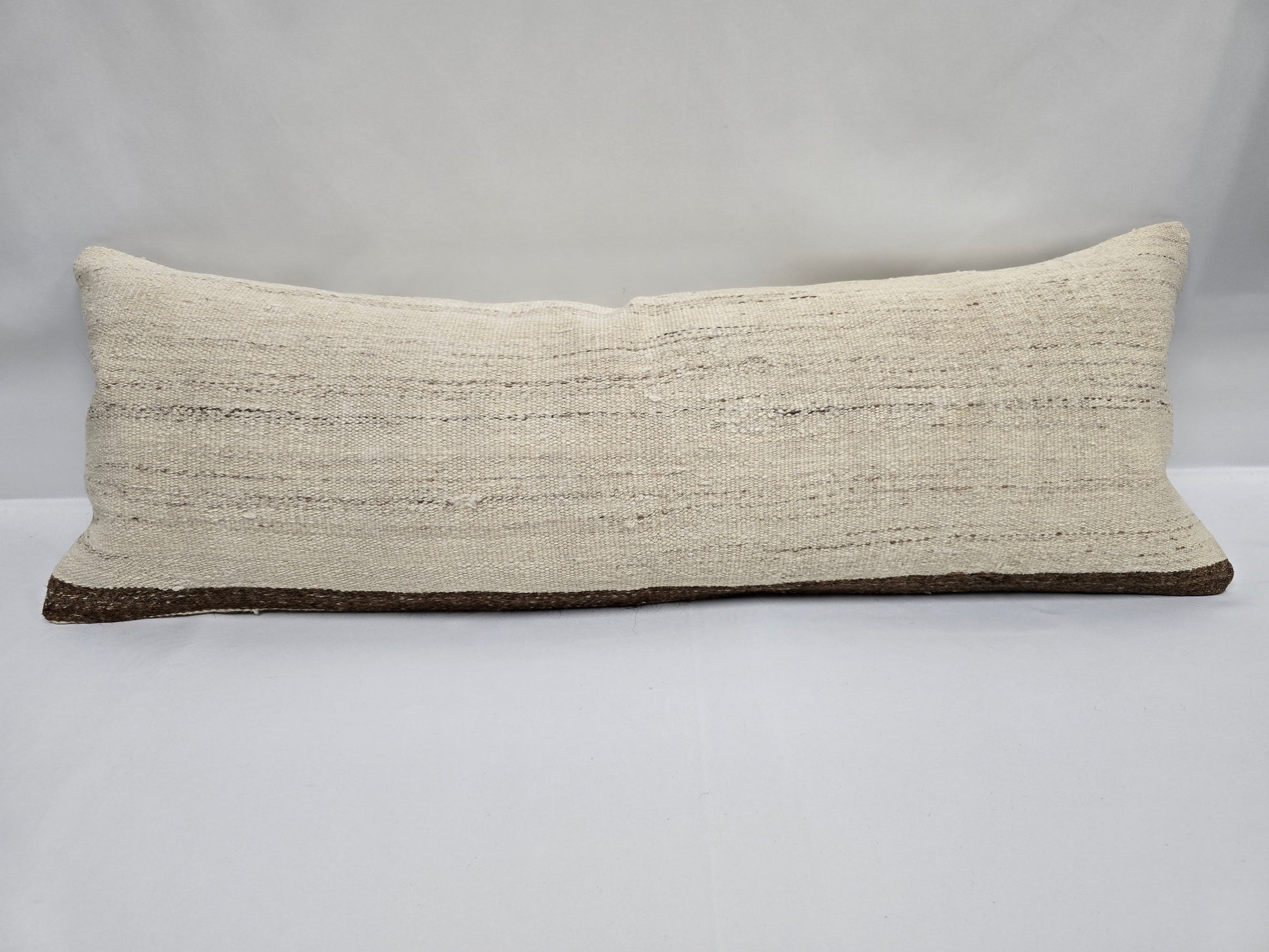 Turkish Lumbar Rug Pillow Cream Brown Cushion Cover Hemp Pillow 14" x 40" #9355