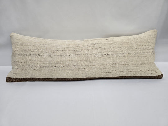 Turkish Lumbar Rug Pillow Cream Brown Cushion Cover Hemp Pillow 14" x 40" #9355