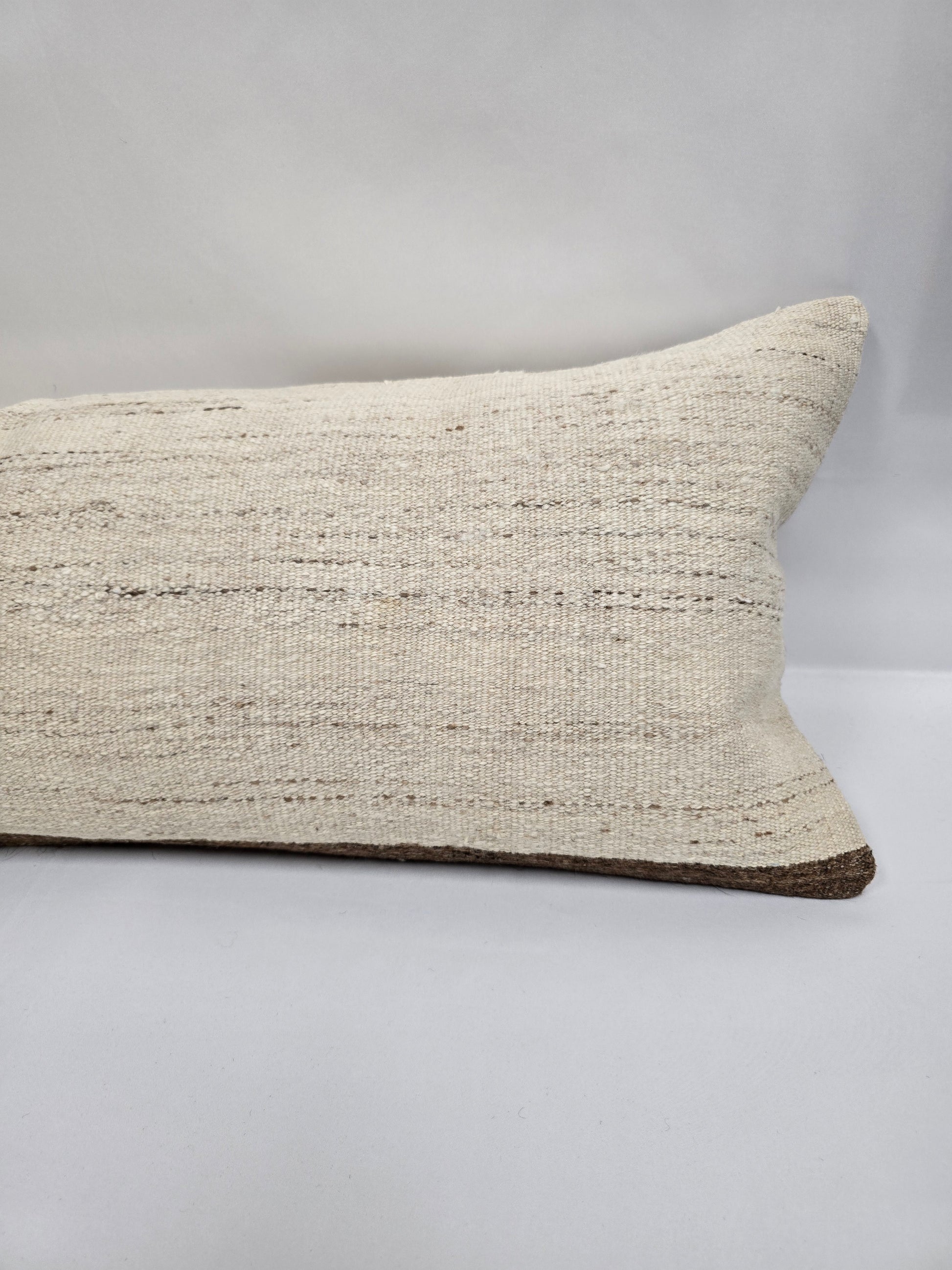Turkish Lumbar Rug Pillow Cream Brown Cushion Cover Hemp Pillow 14" x 40" #9355