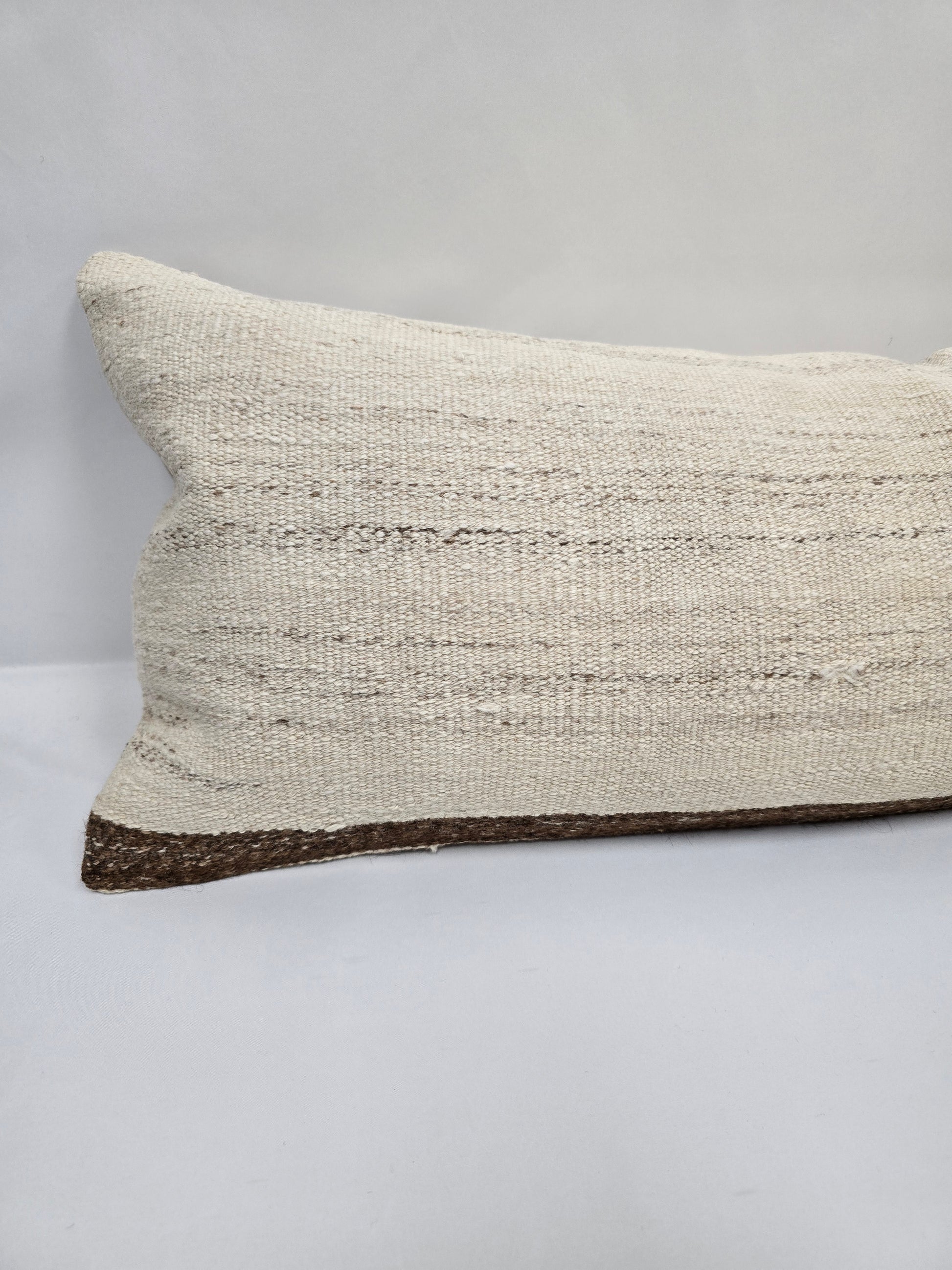Turkish Lumbar Rug Pillow Cream Brown Cushion Cover Hemp Pillow 14" x 40" #9355