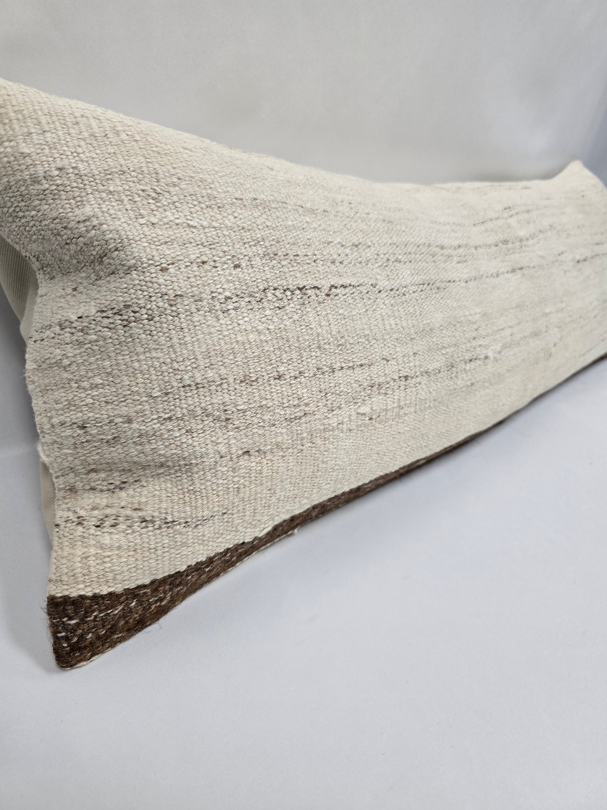 Turkish Lumbar Rug Pillow Cream Brown Cushion Cover Hemp Pillow 14" x 40" #9355