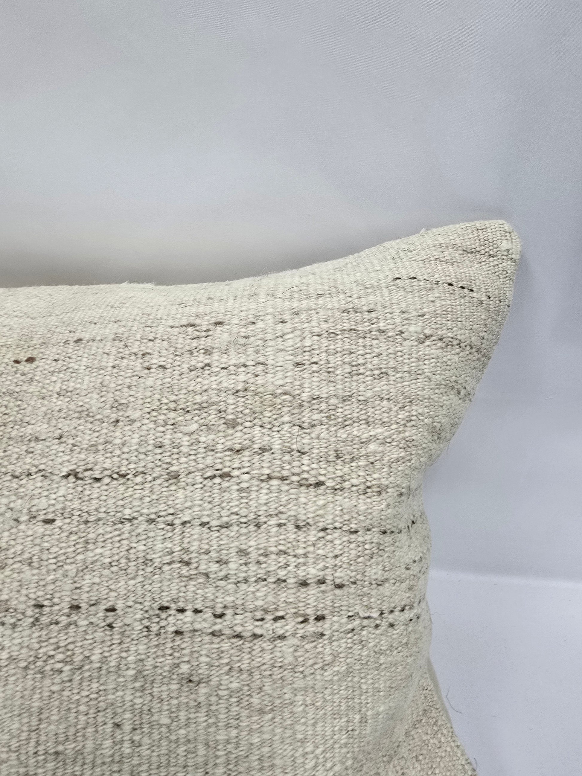 Turkish Lumbar Rug Pillow Cream Brown Cushion Cover Hemp Pillow 14" x 40" #9355