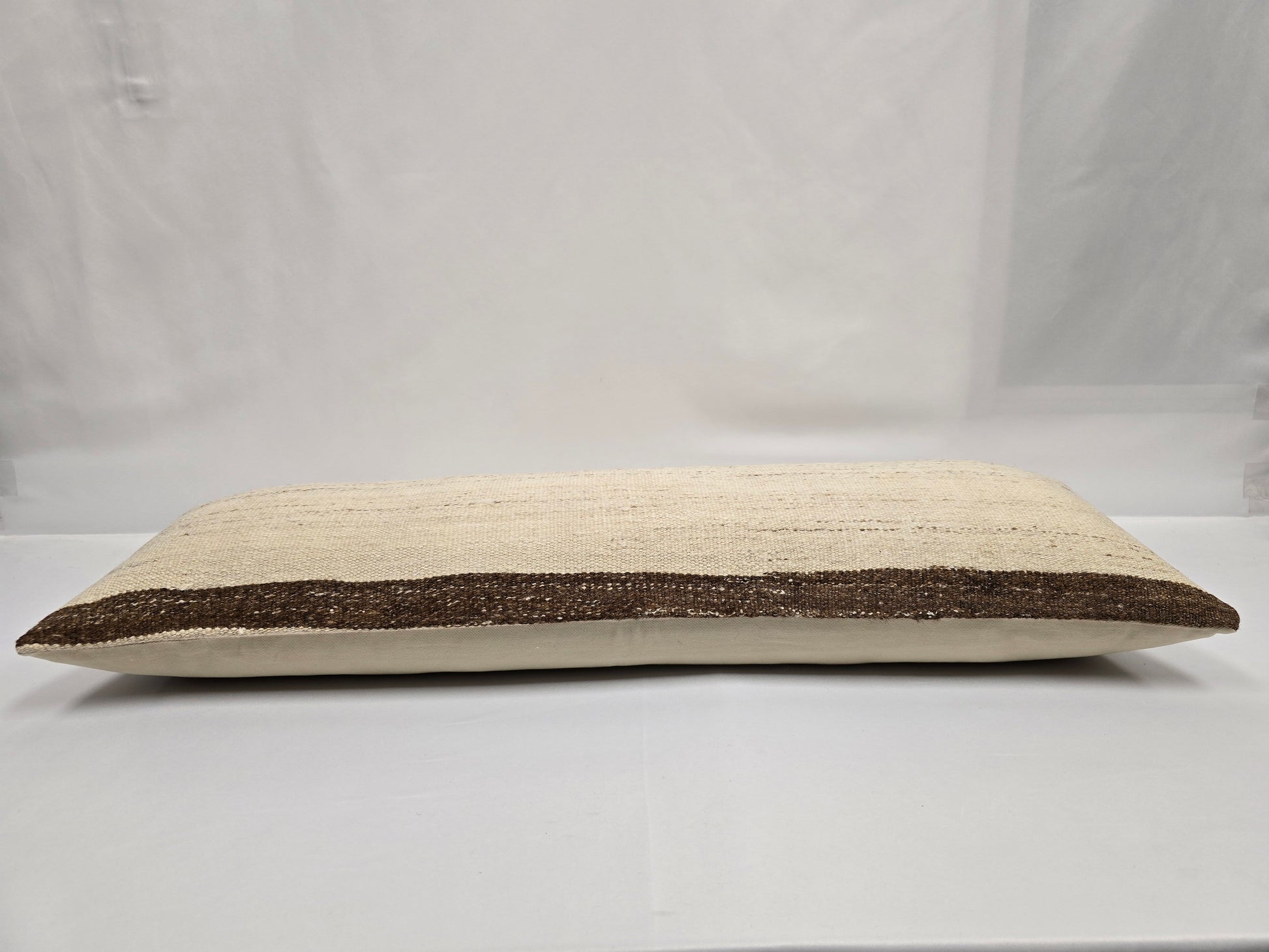 Turkish Lumbar Rug Pillow Cream Brown Cushion Cover Hemp Pillow 14" x 40" #9355