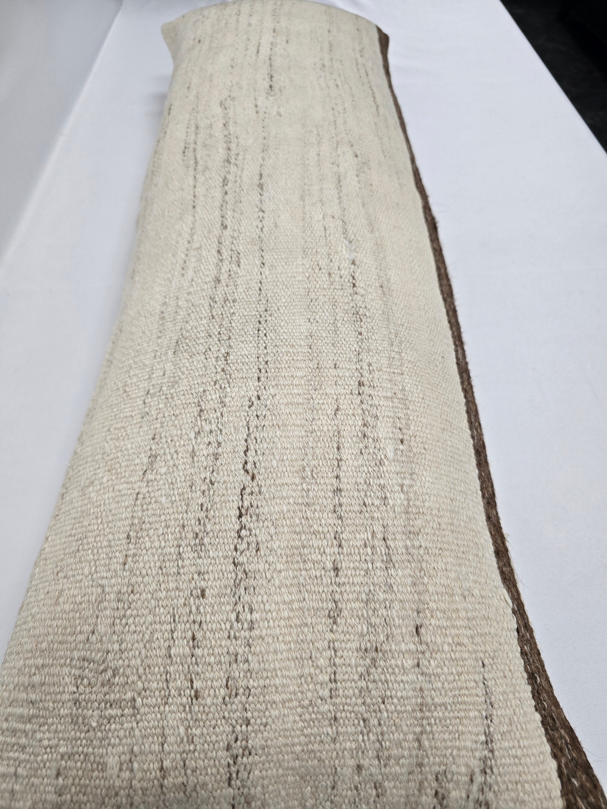 Turkish Lumbar Rug Pillow Cream Brown Cushion Cover Hemp Pillow 14" x 40" #9355