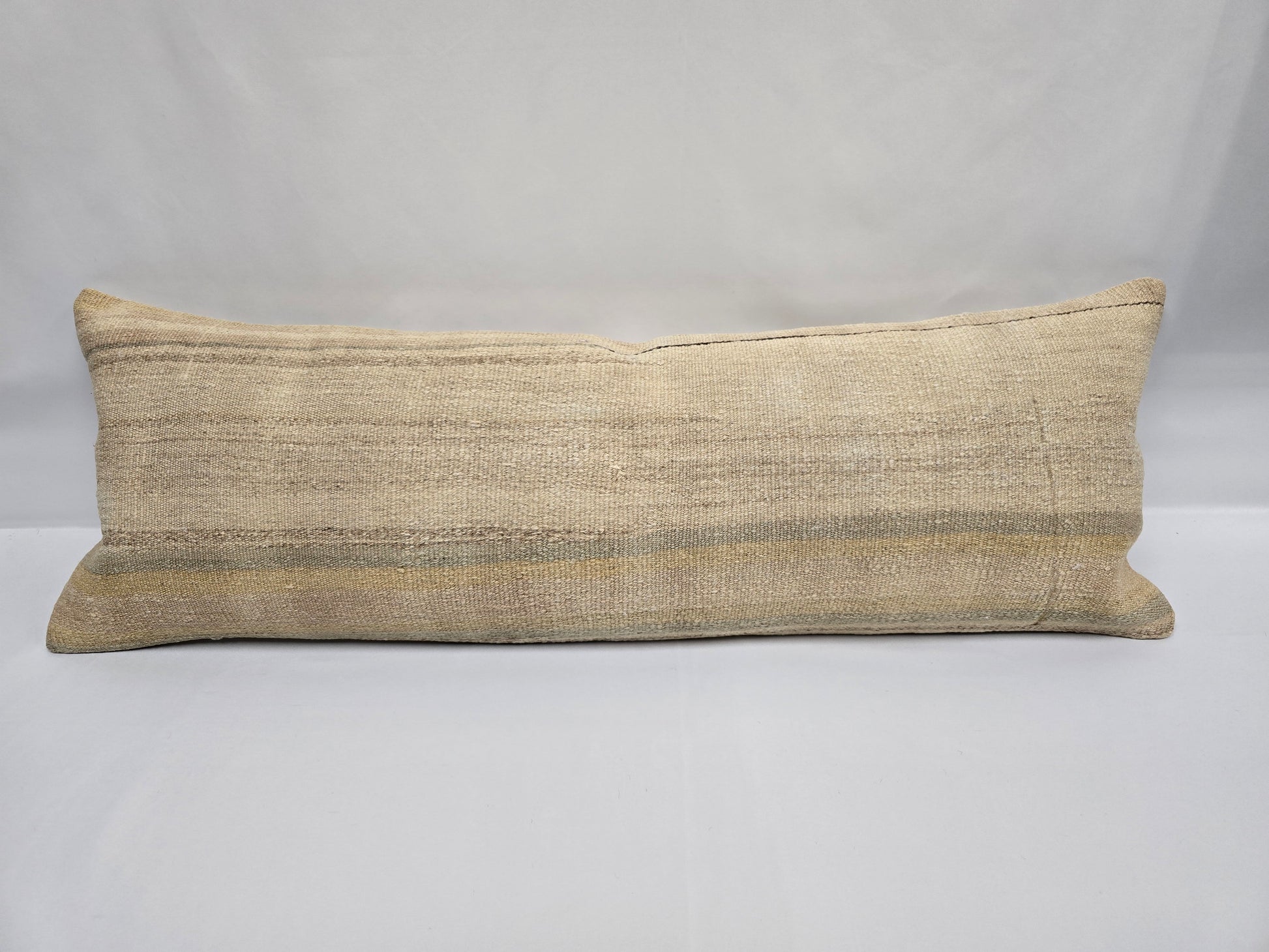 Turkish Lumbar Rug Pillow Cream Brown Gray Cushion Cover Hemp Pillow 14" x 40" #9352