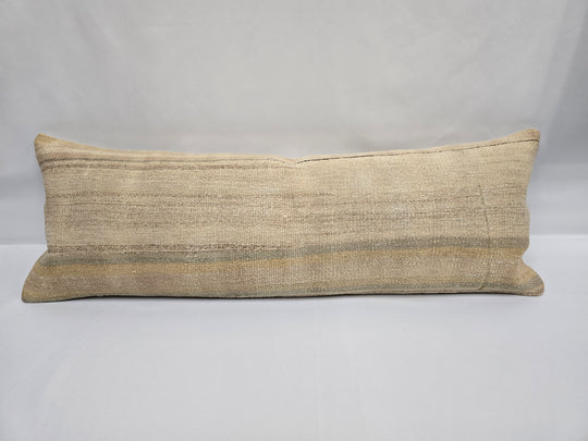 Turkish Lumbar Rug Pillow Cream Brown Gray Cushion Cover Hemp Pillow 14" x 40" #9352