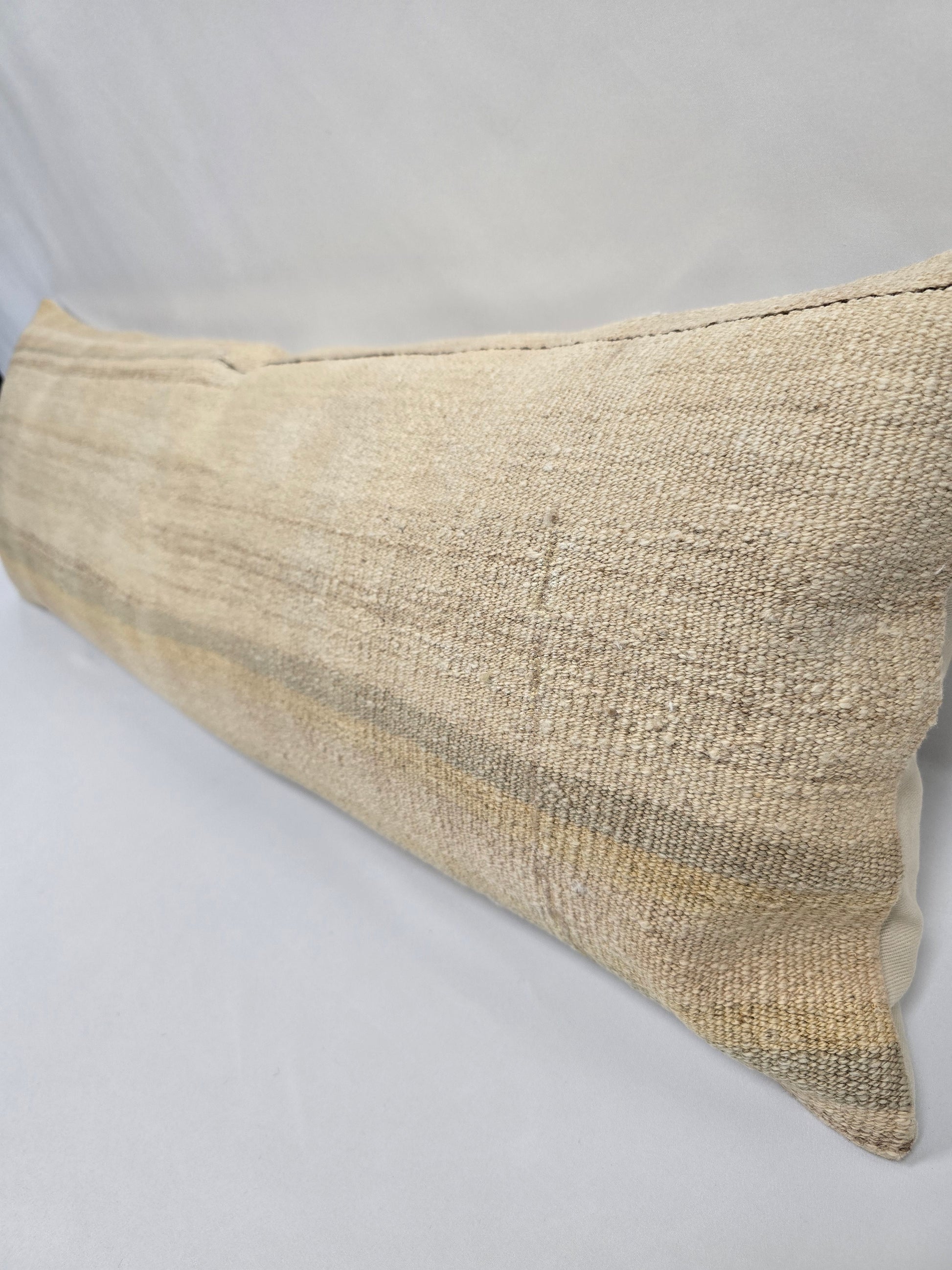 Turkish Lumbar Rug Pillow Cream Brown Gray Cushion Cover Hemp Pillow 14" x 40" #9352