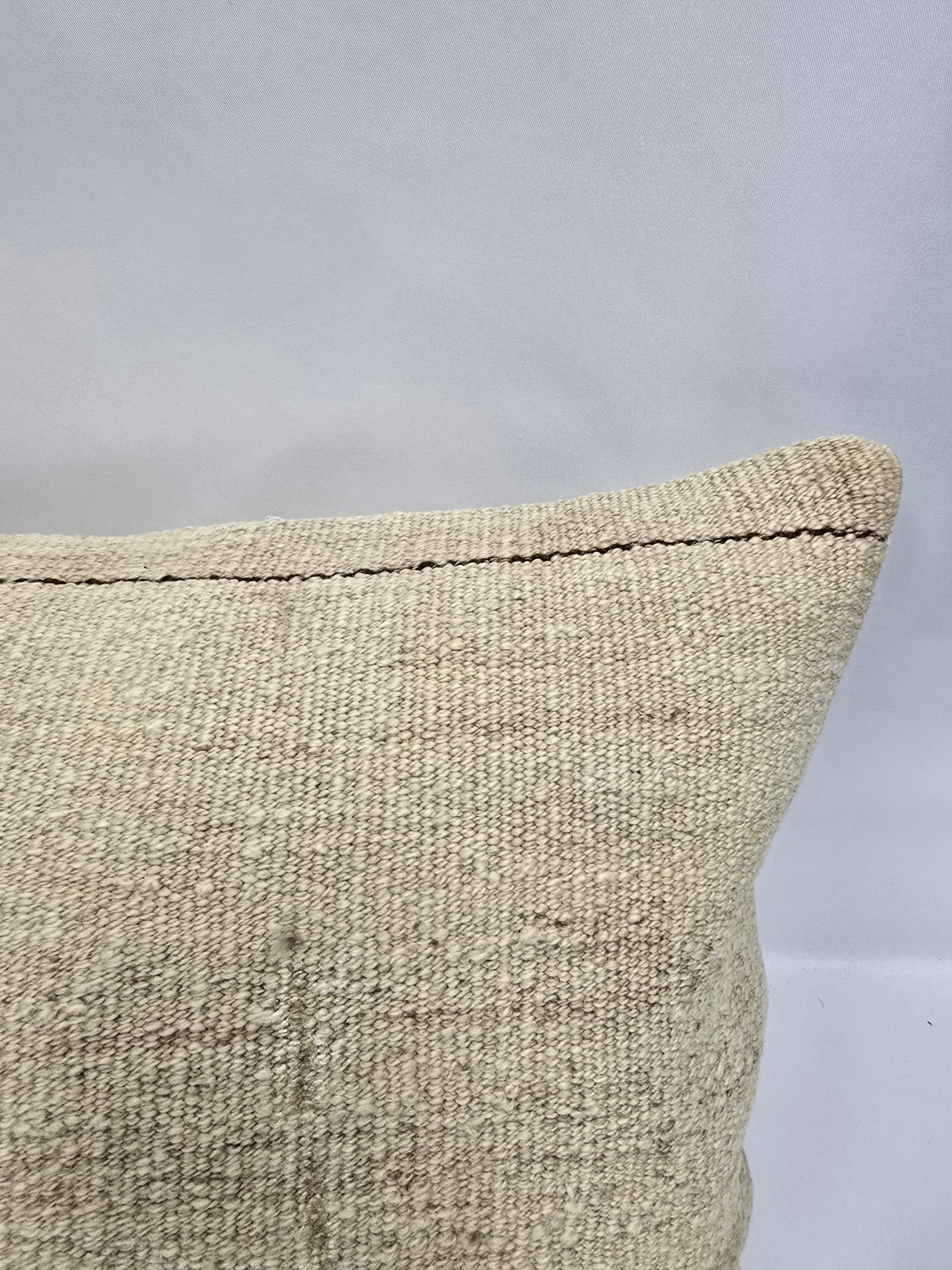 Turkish Lumbar Rug Pillow Cream Brown Gray Cushion Cover Hemp Pillow 14" x 40" #9352