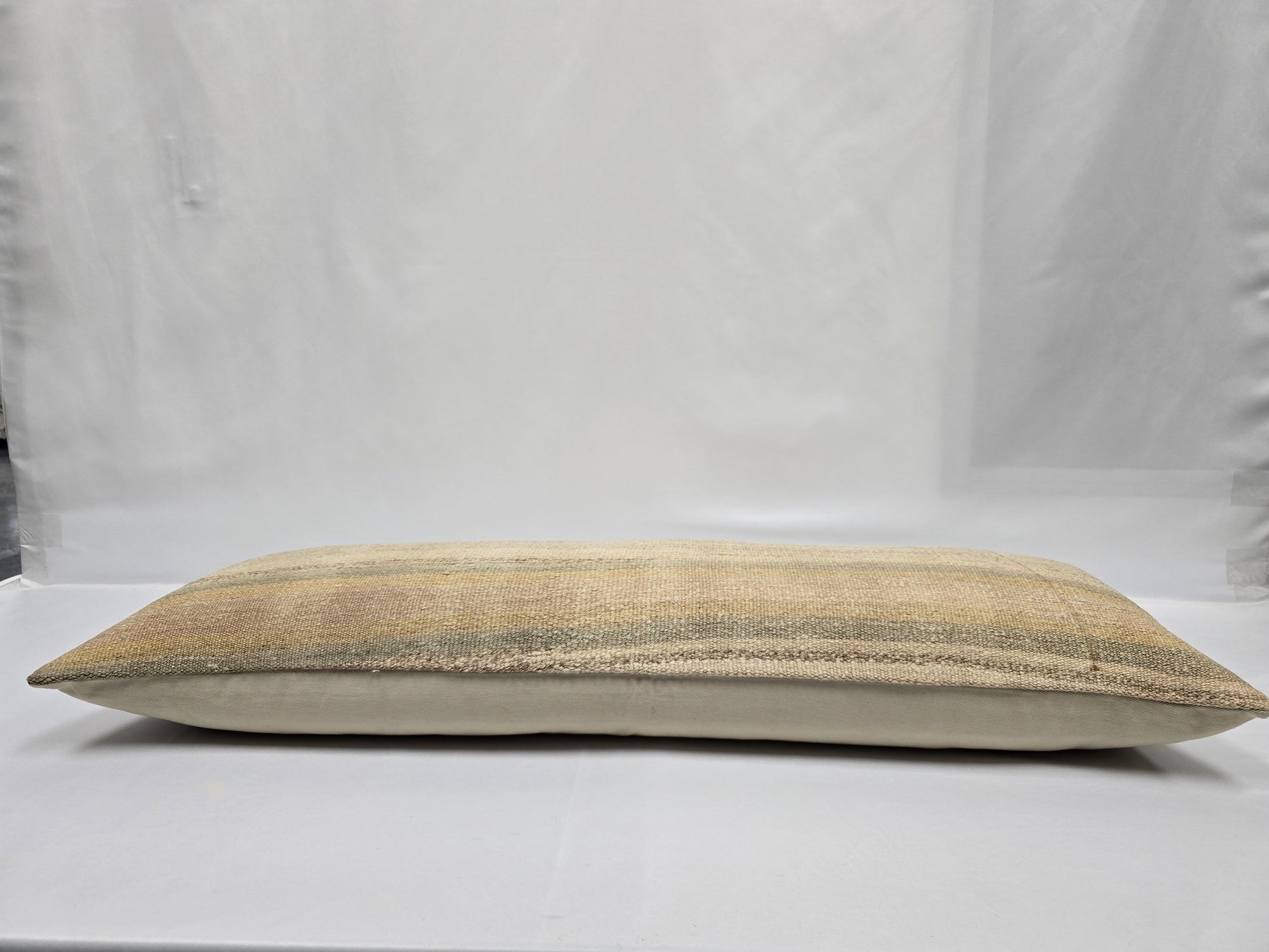 Turkish Lumbar Rug Pillow Cream Brown Gray Cushion Cover Hemp Pillow 14" x 40" #9352