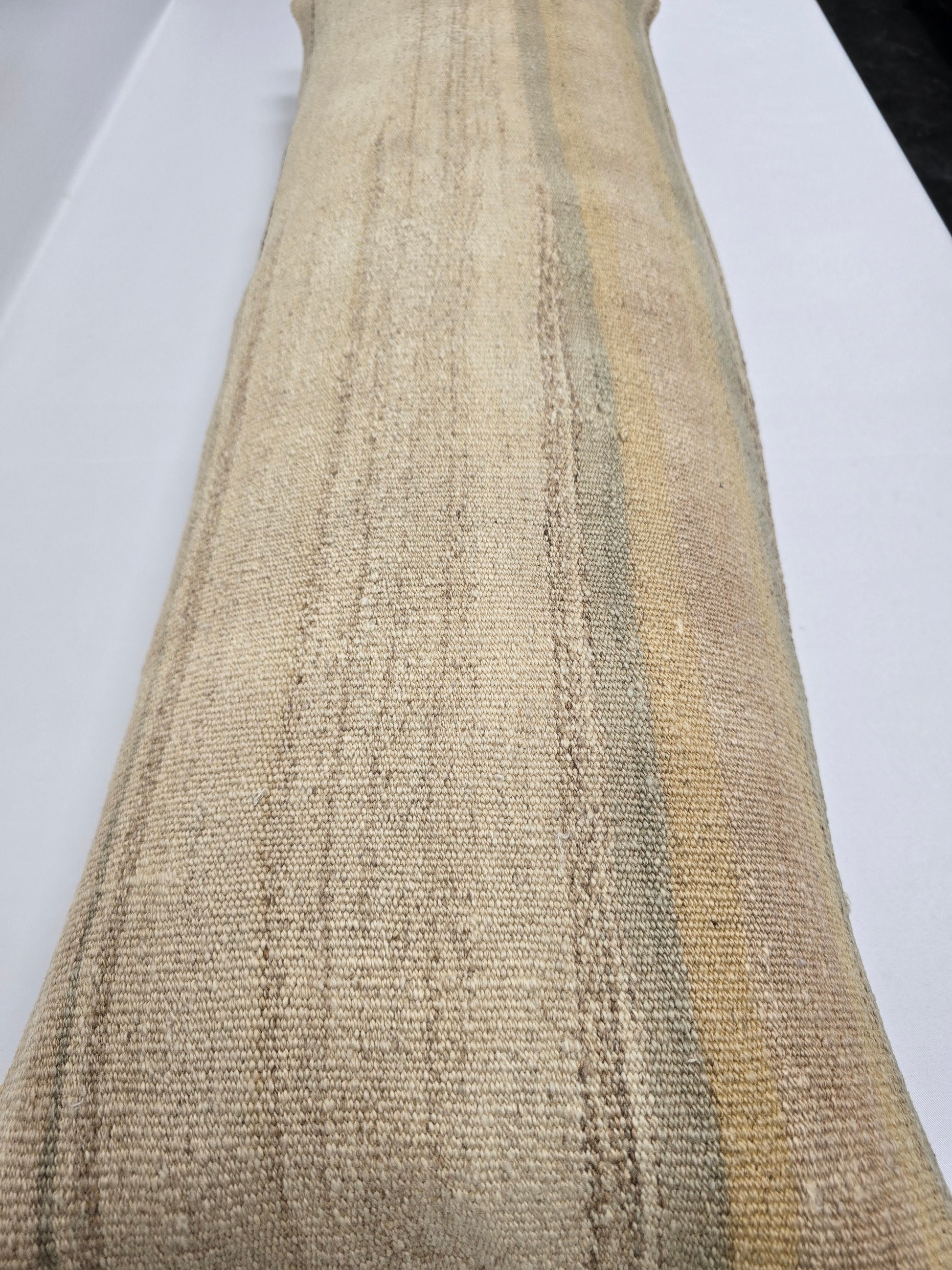 Turkish Lumbar Rug Pillow Cream Brown Gray Cushion Cover Hemp Pillow 14" x 40" #9352