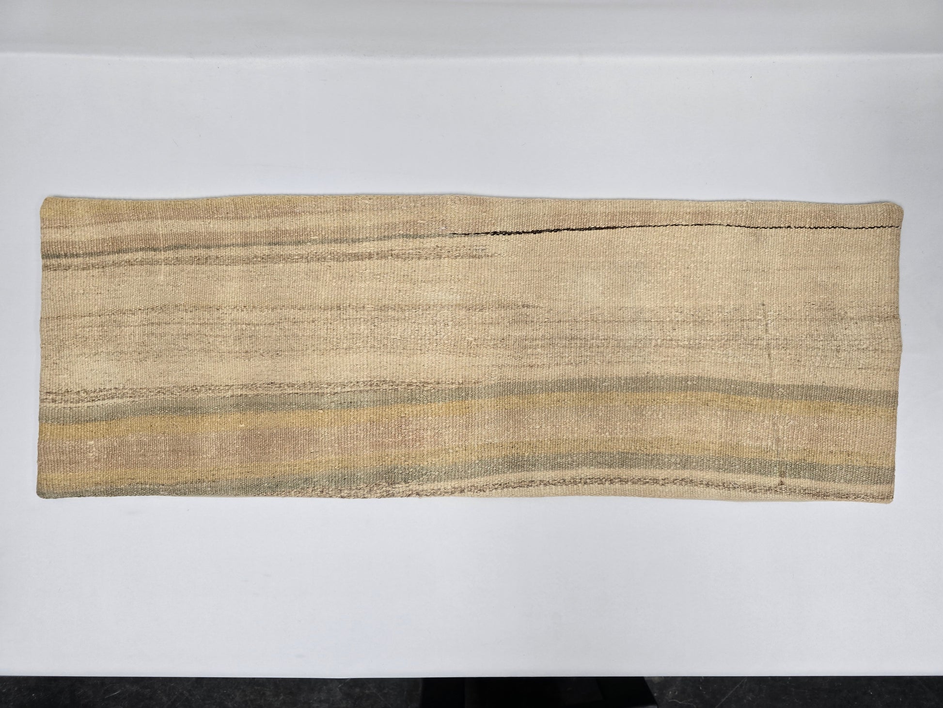 Turkish Lumbar Rug Pillow Cream Brown Gray Cushion Cover Hemp Pillow 14" x 40" #9352