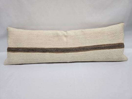 Turkish Lumbar Rug Pillow Beige Brown Cushion Cover Hemp Pillow 14" x 40" #9350