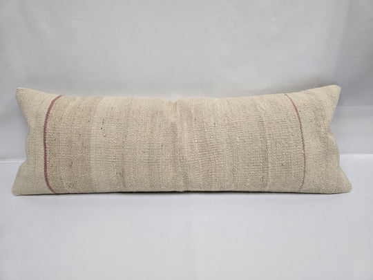 Turkish Lumbar Rug Pillow Beige Brown Red Cushion Cover Hemp Pillow 14" x 40" #9349
