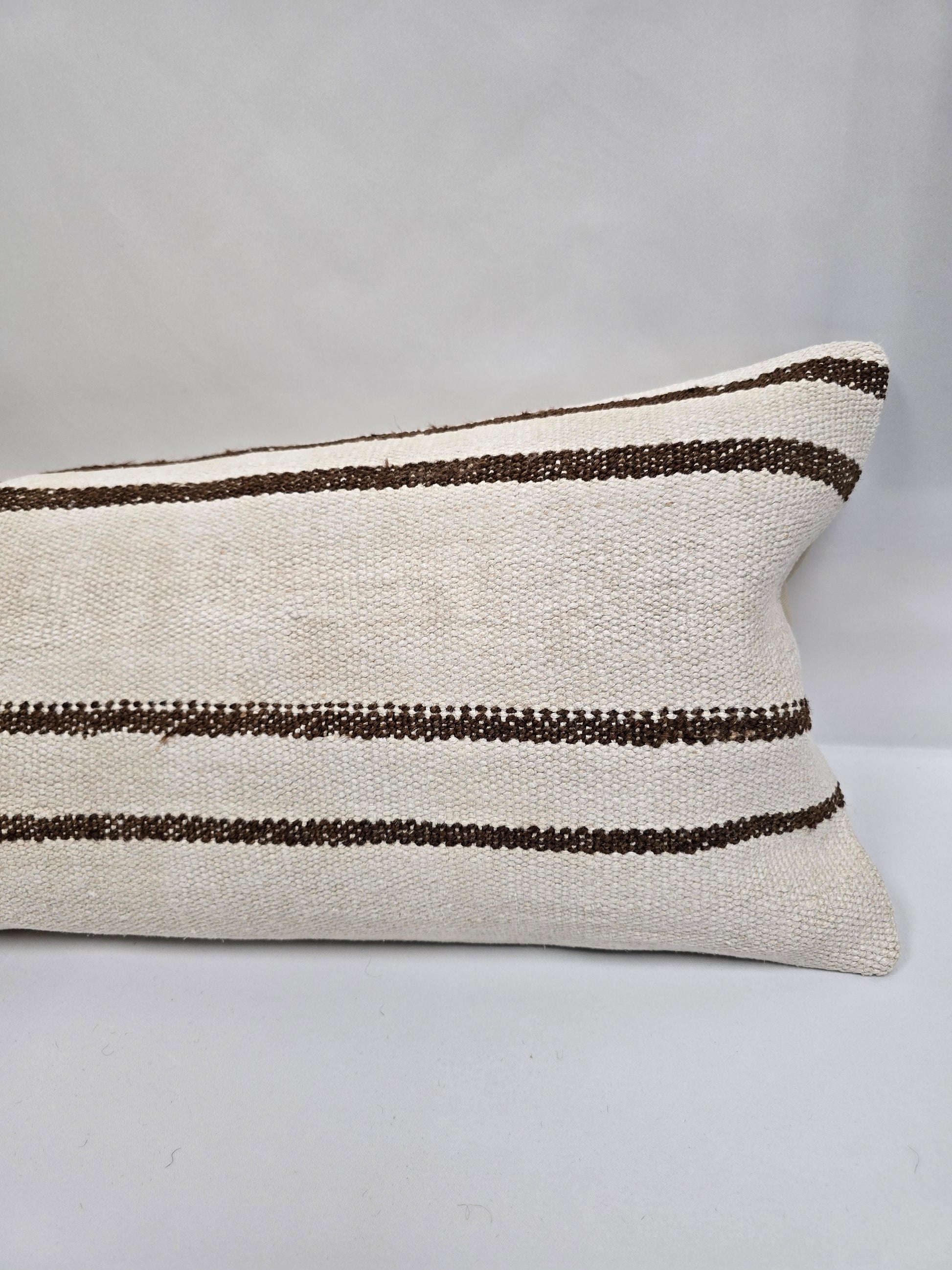 Turkish Lumbar Rug Pillow Beige Brown Pink Cushion Cover Hemp Pillow 14" x 40" #9348