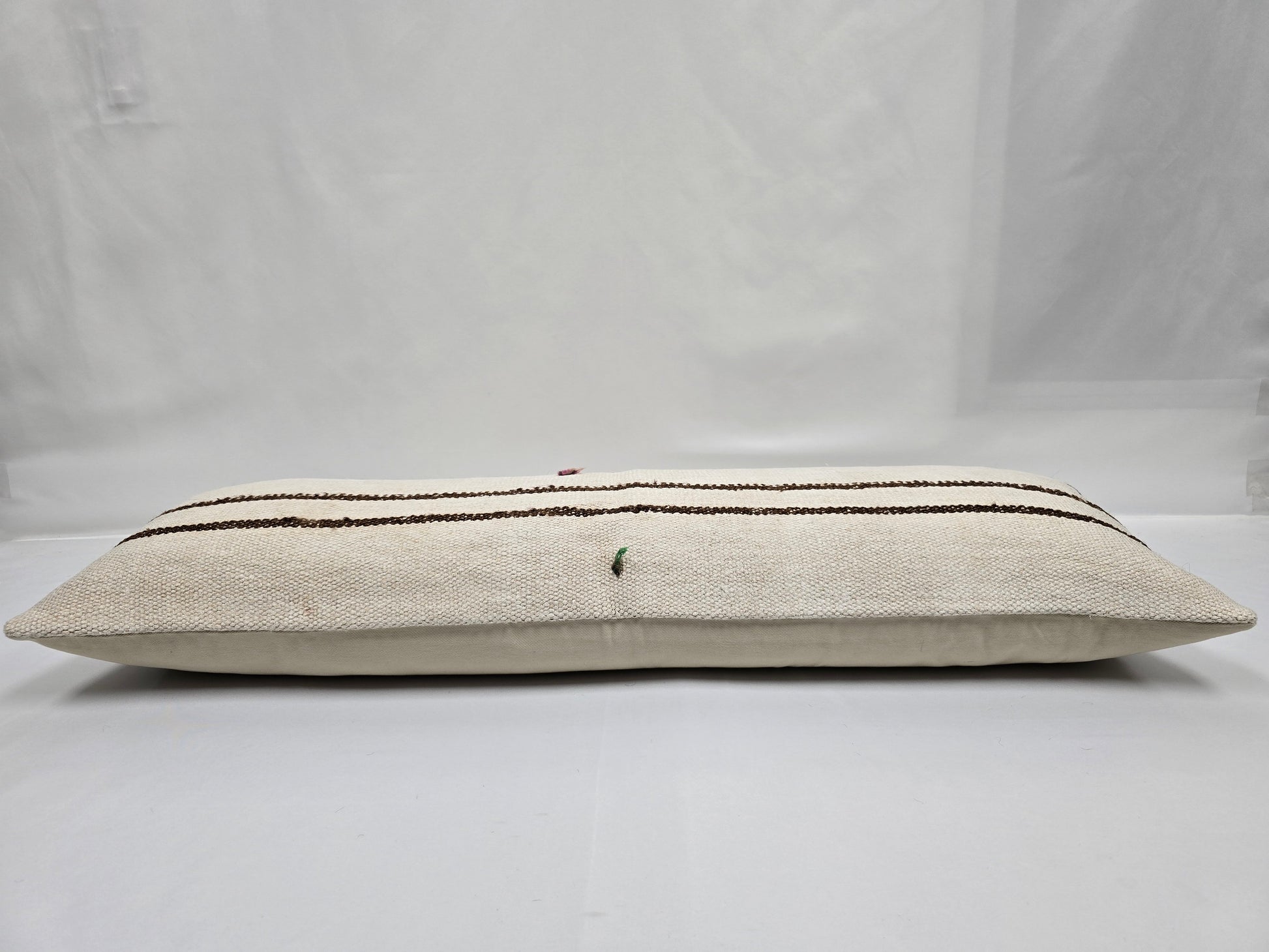 Turkish Lumbar Rug Pillow Beige Brown Pink Cushion Cover Hemp Pillow 14" x 40" #9348