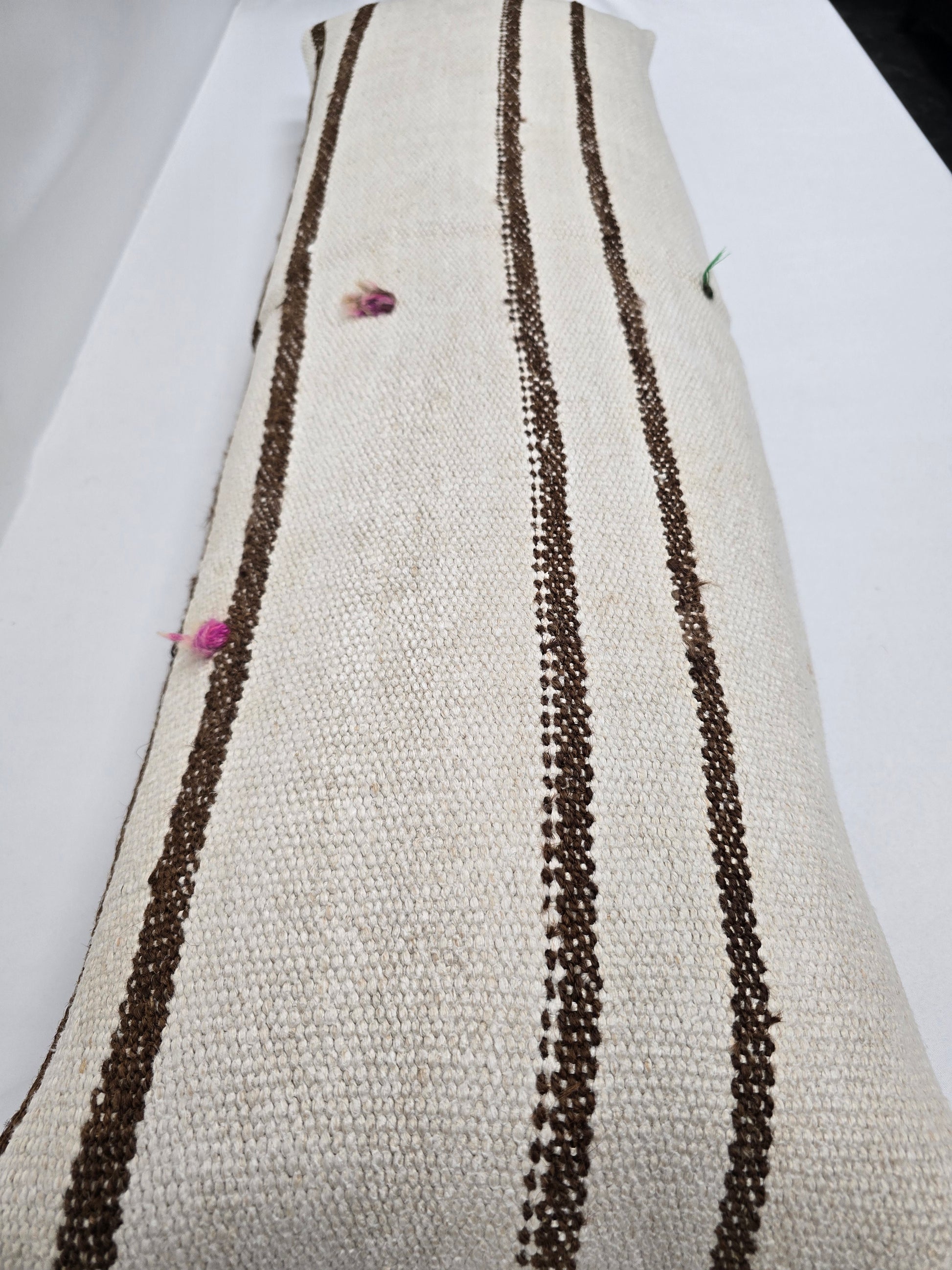 Turkish Lumbar Rug Pillow Beige Brown Pink Cushion Cover Hemp Pillow 14" x 40" #9348