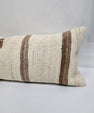 Turkish Lumbar Rug Pillow Beige Brown Gray Cushion Cover Hemp Pillow 14" x 40" #9364