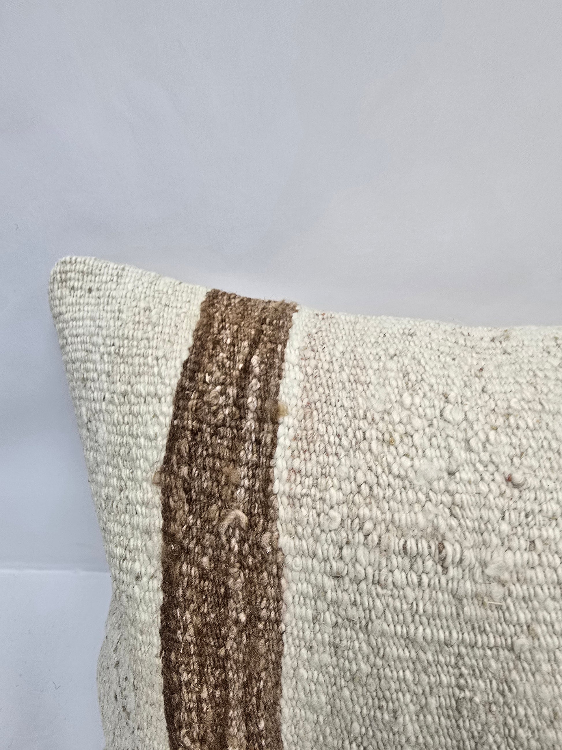 Turkish Lumbar Rug Pillow Beige Brown Gray Cushion Cover Hemp Pillow 14" x 40" #9364