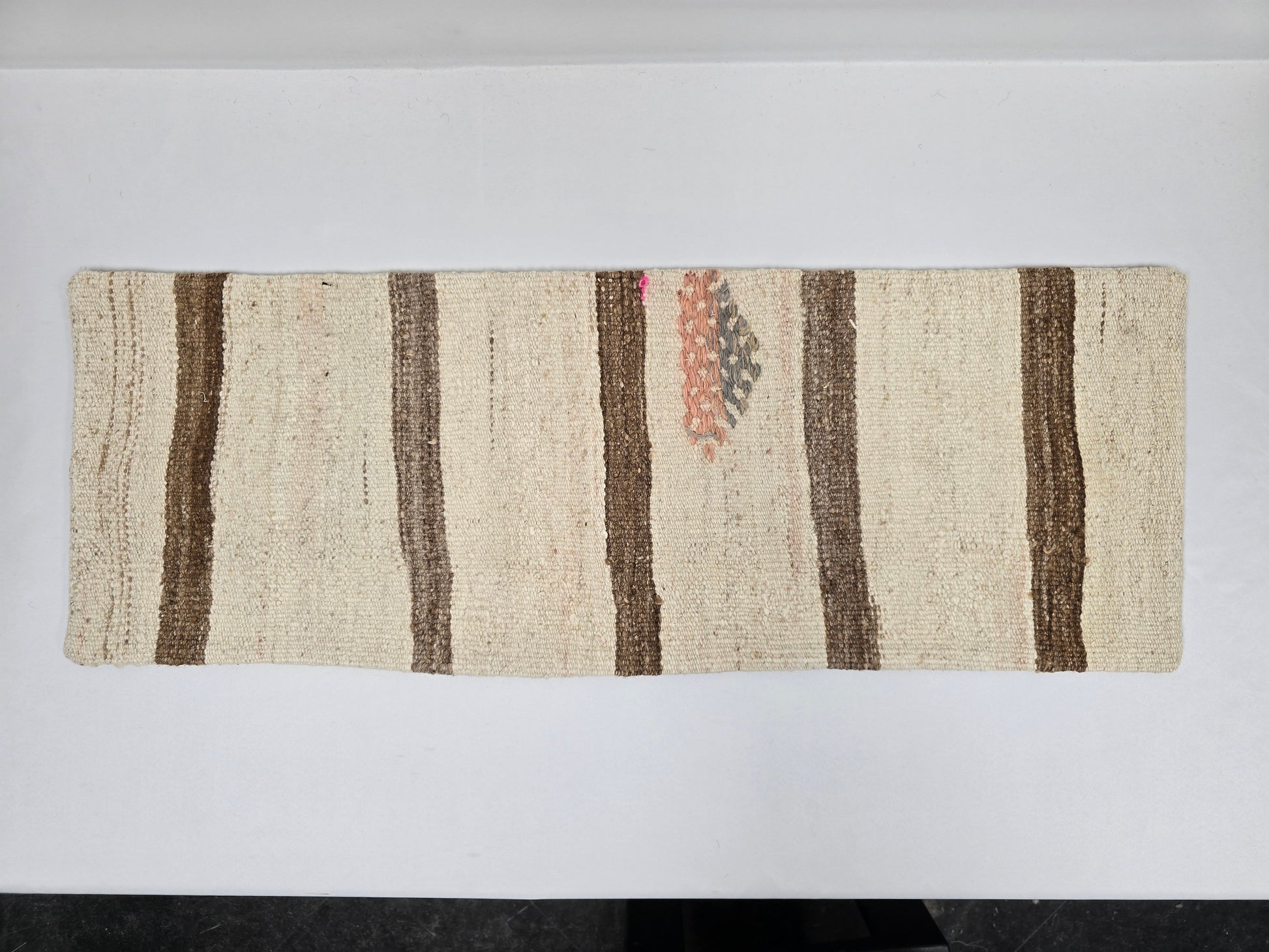Turkish Lumbar Rug Pillow Beige Brown Gray Cushion Cover Hemp Pillow 14" x 40" #9364