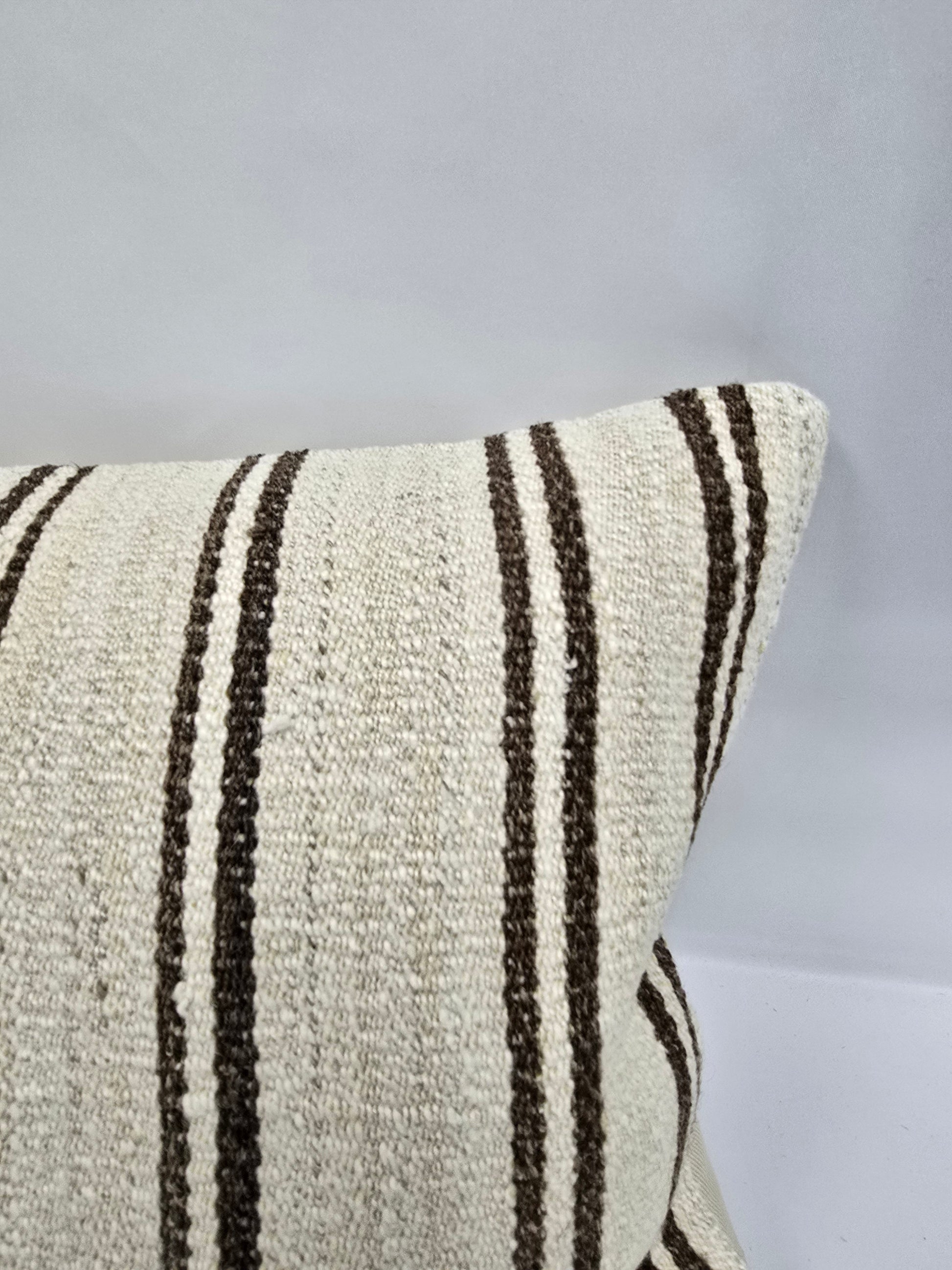 Turkish Lumbar Rug Pillow Beige Brown Black Cushion Cover Hemp Pillow 14" x 40" #9363