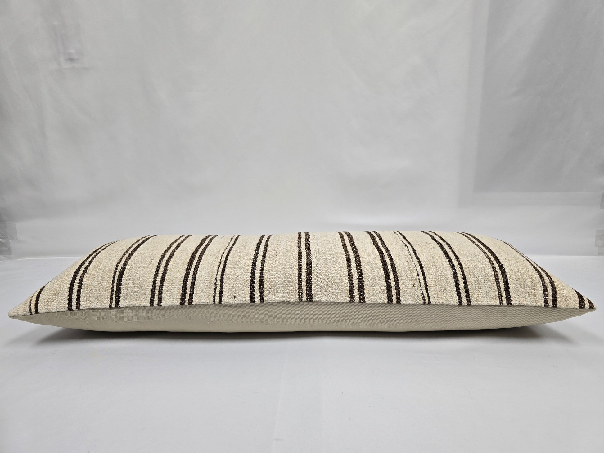 Turkish Lumbar Rug Pillow Beige Brown Black Cushion Cover Hemp Pillow 14" x 40" #9363