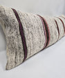 Turkish Lumbar Rug Pillow Beige Red Black Cushion Cover Hemp Pillow 14" x 40" #9362