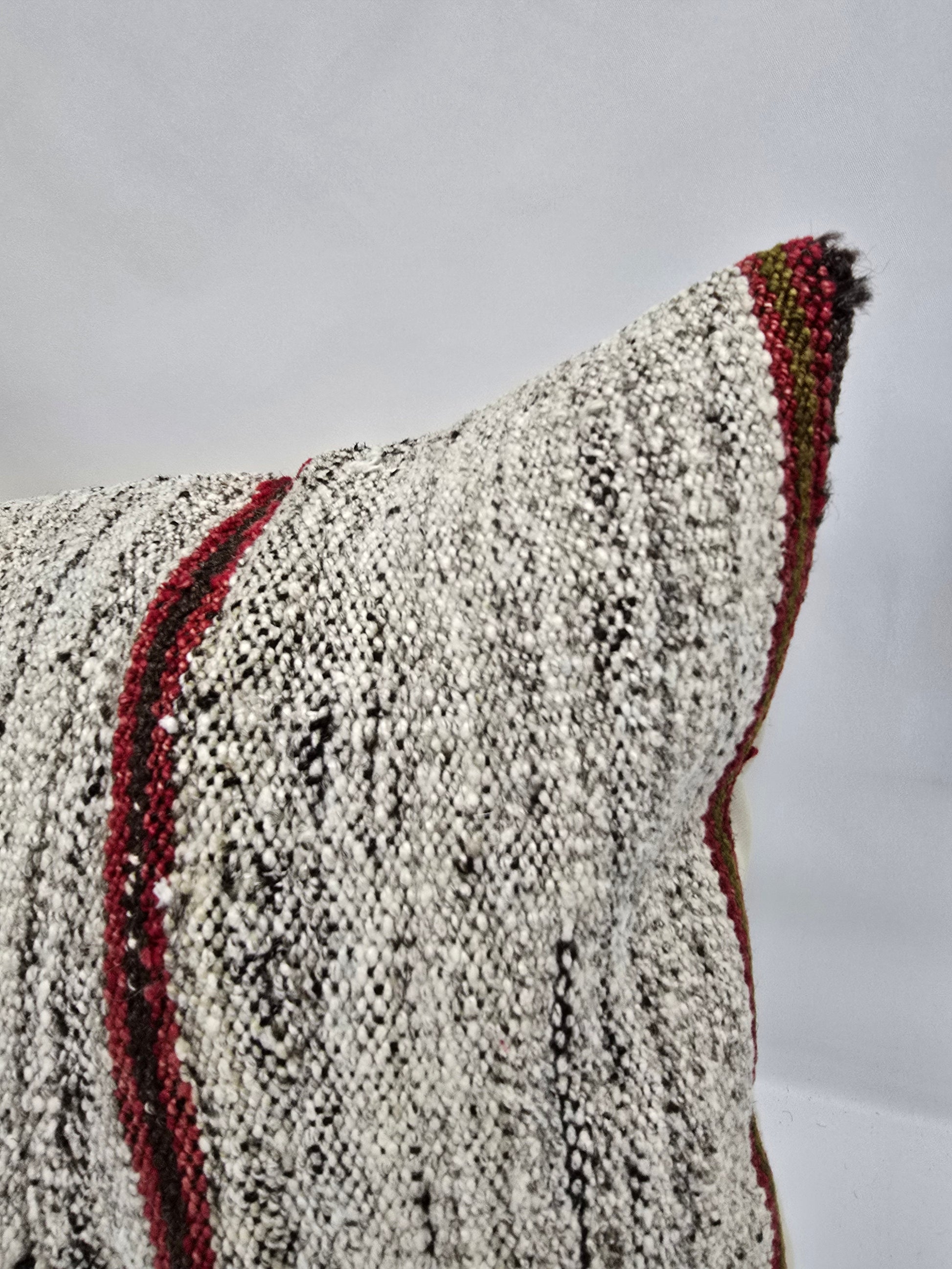 Turkish Lumbar Rug Pillow Beige Red Black Cushion Cover Hemp Pillow 14" x 40" #9362